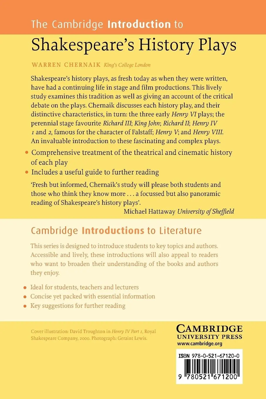 Rückseite: 9780521671200 | The Cambridge Introduction to Shakespeare's History Plays | Cherniak