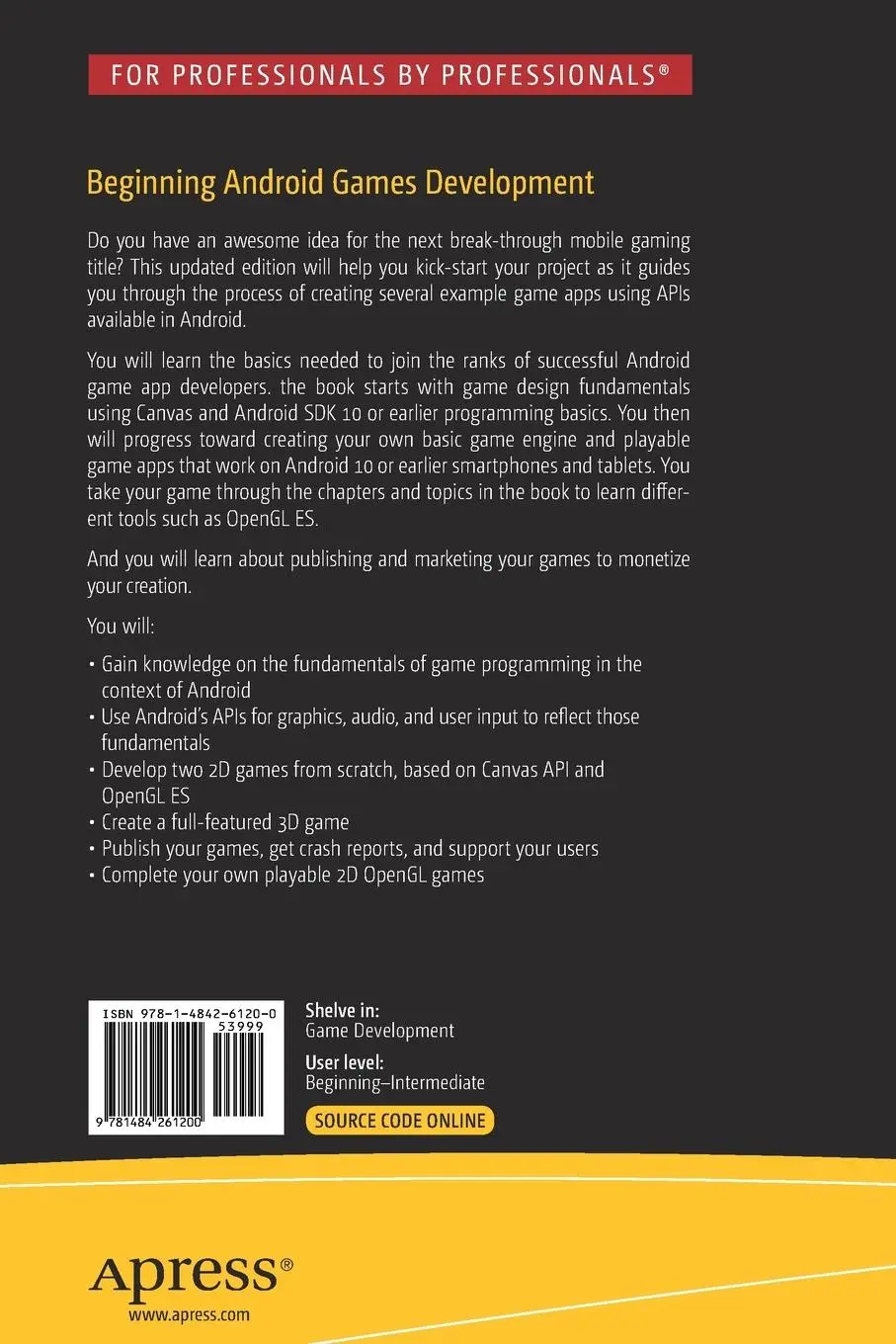 Rückseite: 9781484261200 | Beginning Android Games Development | From Beginner to Pro | Buch
