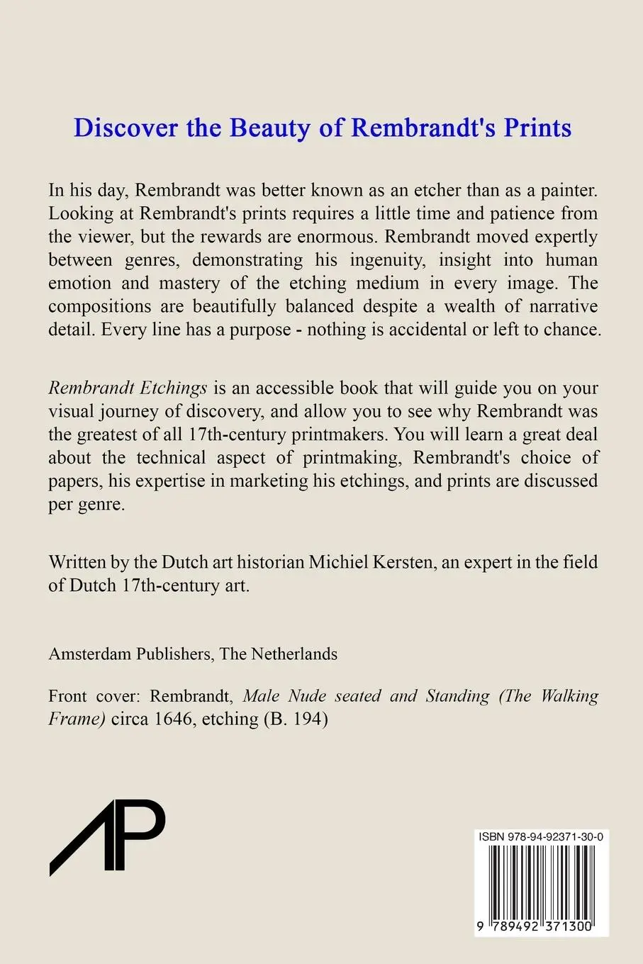 Rückseite: 9789492371300 | Rembrandt Etchings | Looking at Rembrandt's Prints | Michiel Kersten