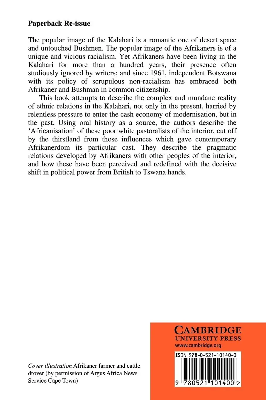 Rückseite: 9780521101400 | Afrikaners of the Kalahari | White Minority in a Black State | Buch