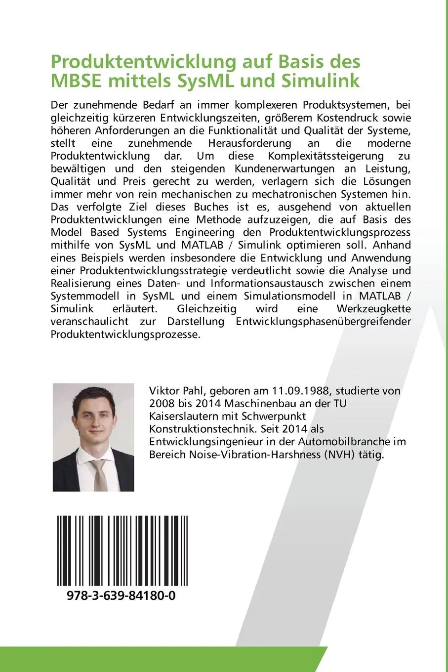 Rückseite: 9783639841800 | Produktentwicklung auf Basis des MBSE mittels SysML und Simulink