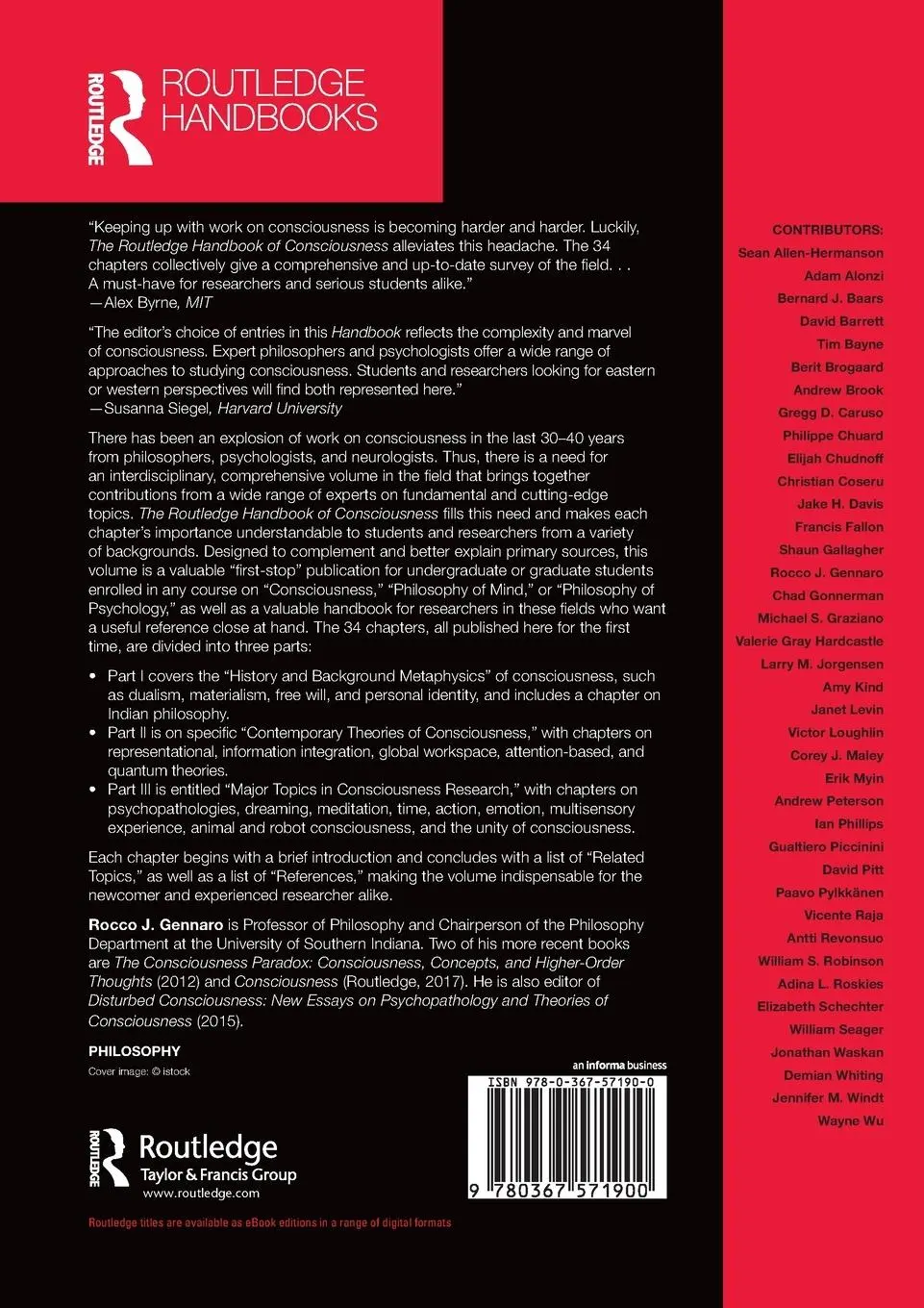 Rückseite: 9780367571900 | The Routledge Handbook of Consciousness | Rocco J. Gennaro | Buch