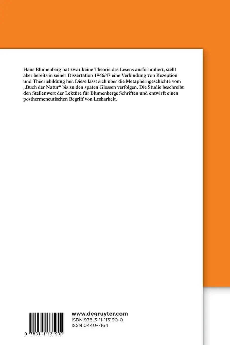 Rückseite: 9783111131900 | Lesbarkeit nach Hans Blumenberg | Alexander Waszynski | Taschenbuch