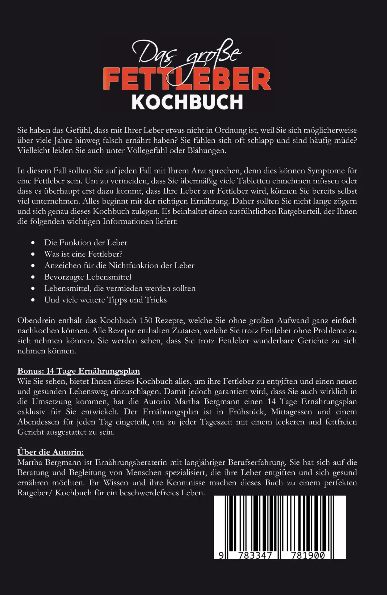 Rückseite: 9783347781900 | Das große Fettleber Kochbuch | Martha Bergmann | Taschenbuch | 176 S.