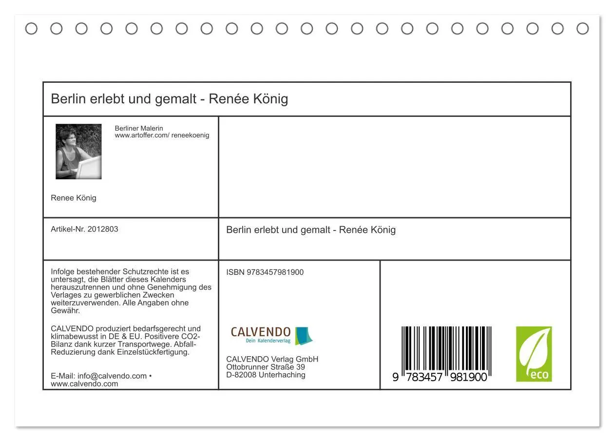Bild: 9783457981900 | Berlin erlebt und gemalt - Renée König (Tischkalender 2026 DIN A5...