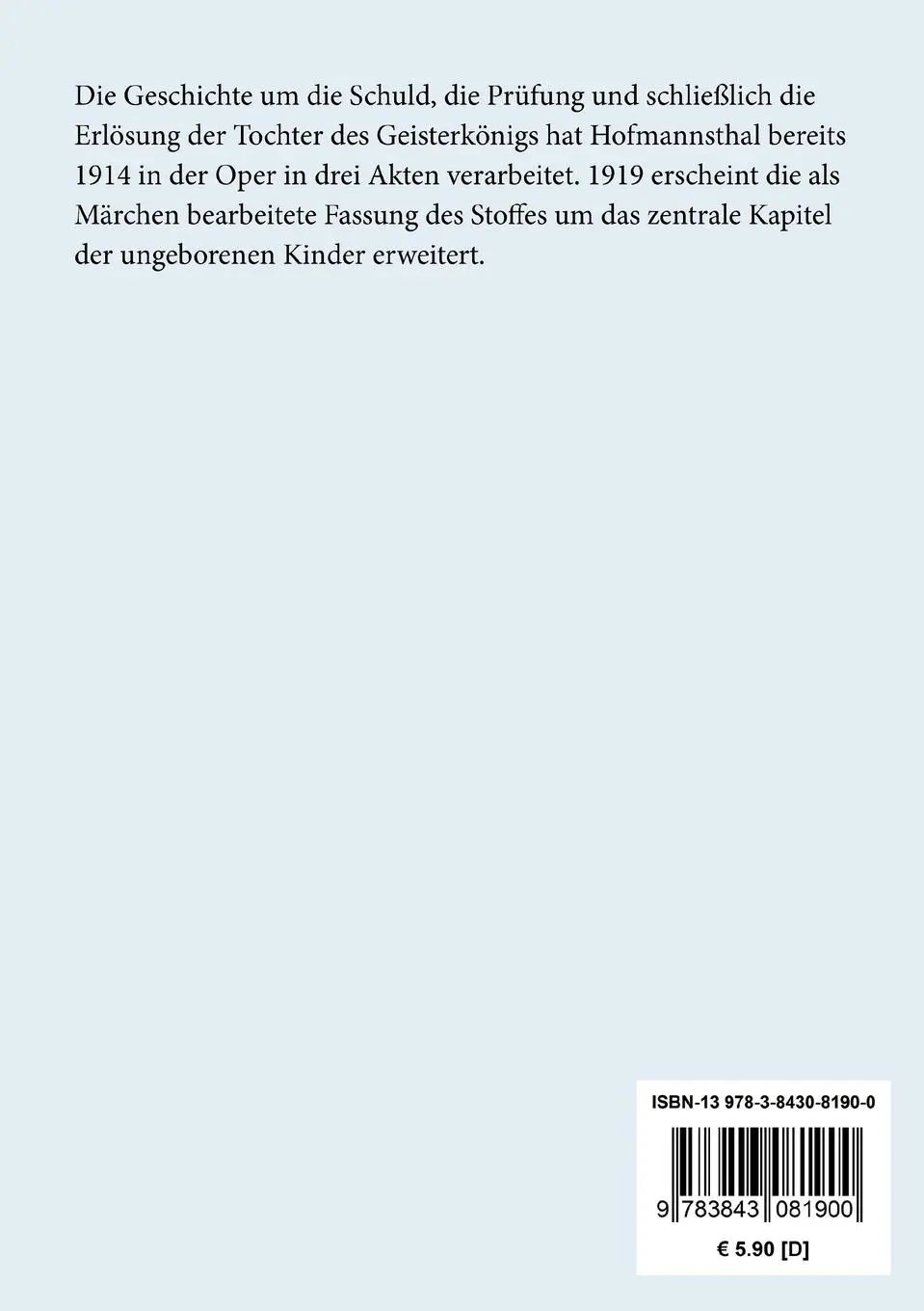 Rückseite: 9783843081900 | Die Frau ohne Schatten | und andere Erzählungen | Hofmannsthal | Buch