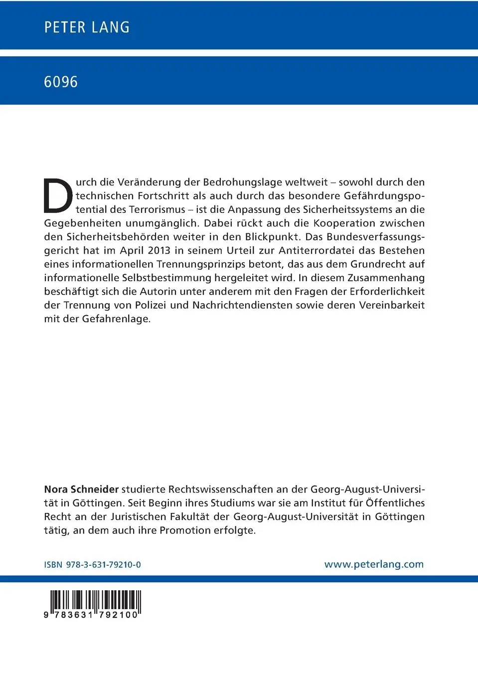 Rückseite: 9783631792100 | Das Gebot der Trennung von Polizei und Nachrichtendiensten im...