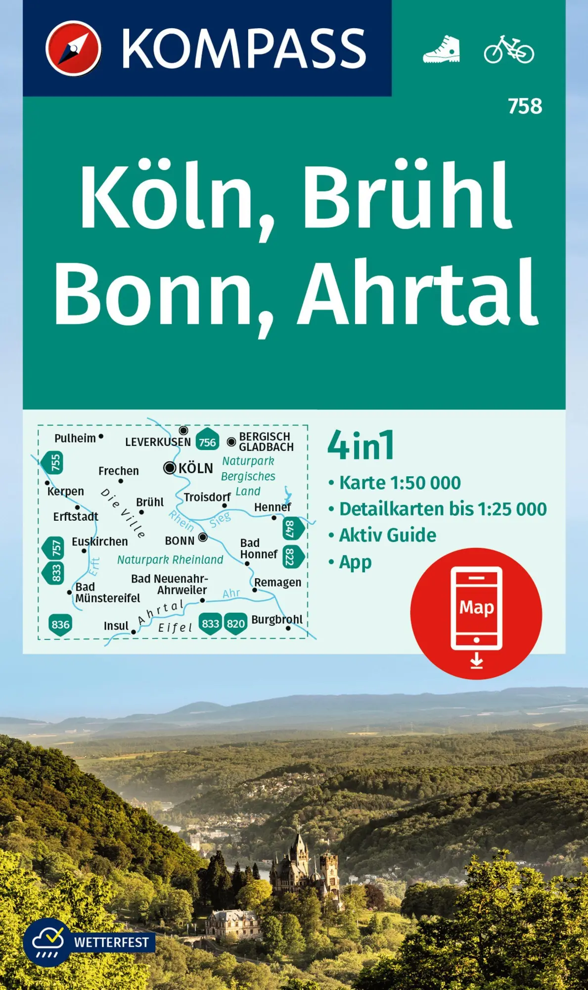 Cover: 9783991542100 | KOMPASS Wanderkarte 758 Köln, Brühl, Bonn, Ahrtal 1:50.000 | 2 Bde/Tle
