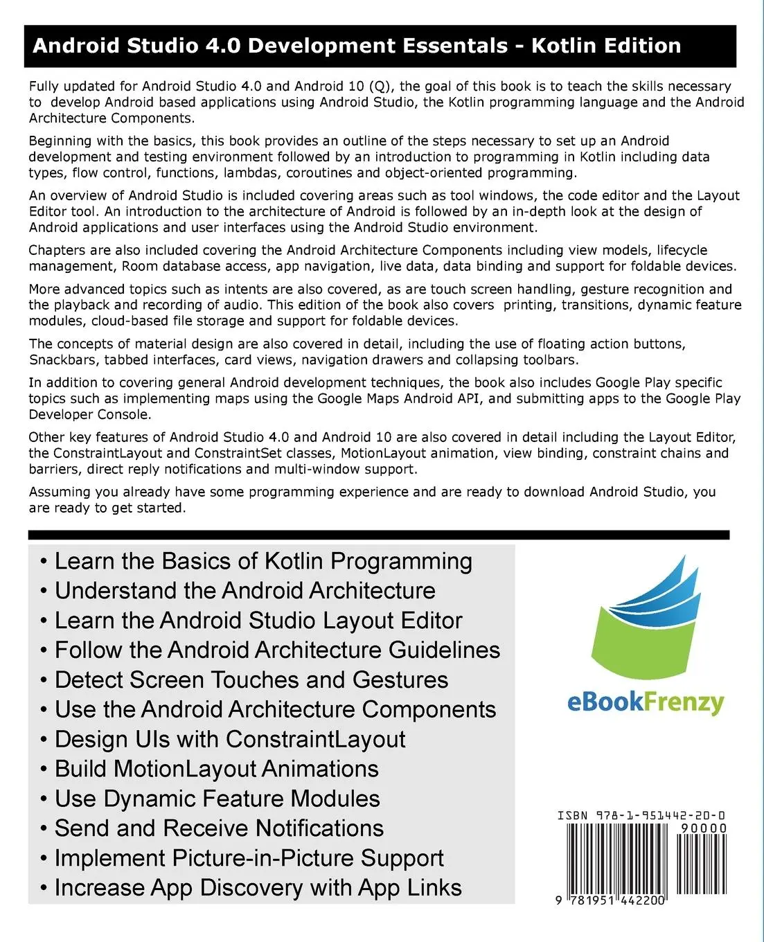 Rückseite: 9781951442200 | Android Studio 4.0 Development Essentials - Kotlin Edition | Smyth