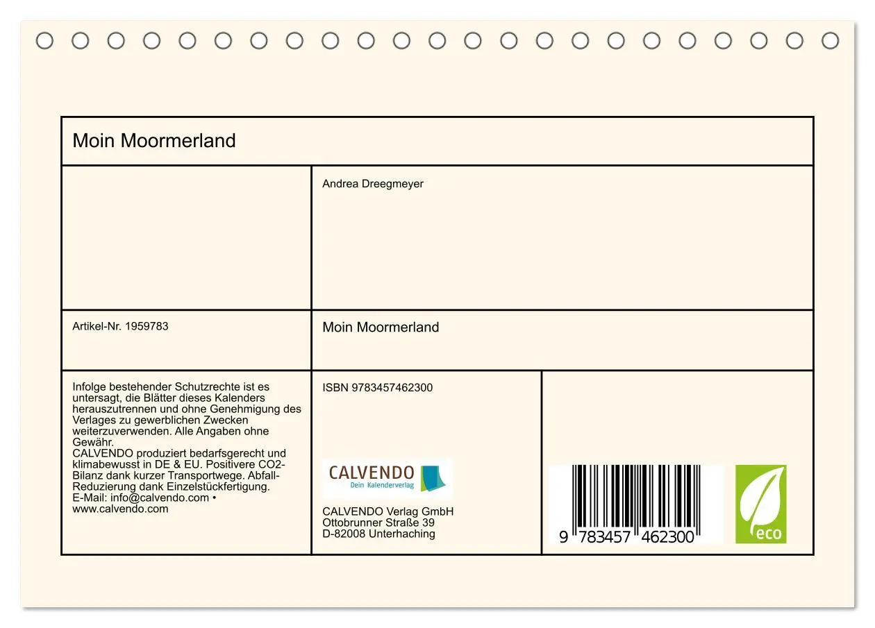 Bild: 9783457462300 | Moin Moormerland (Tischkalender 2026 DIN A5 quer), CALVENDO...