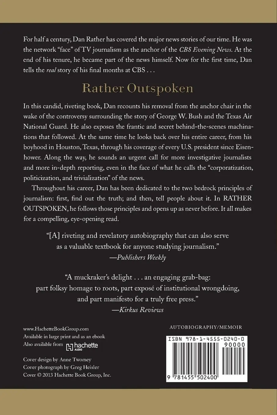 Rückseite: 9781455502400 | Rather Outspoken | My Life in the News | Dan Rather | Taschenbuch