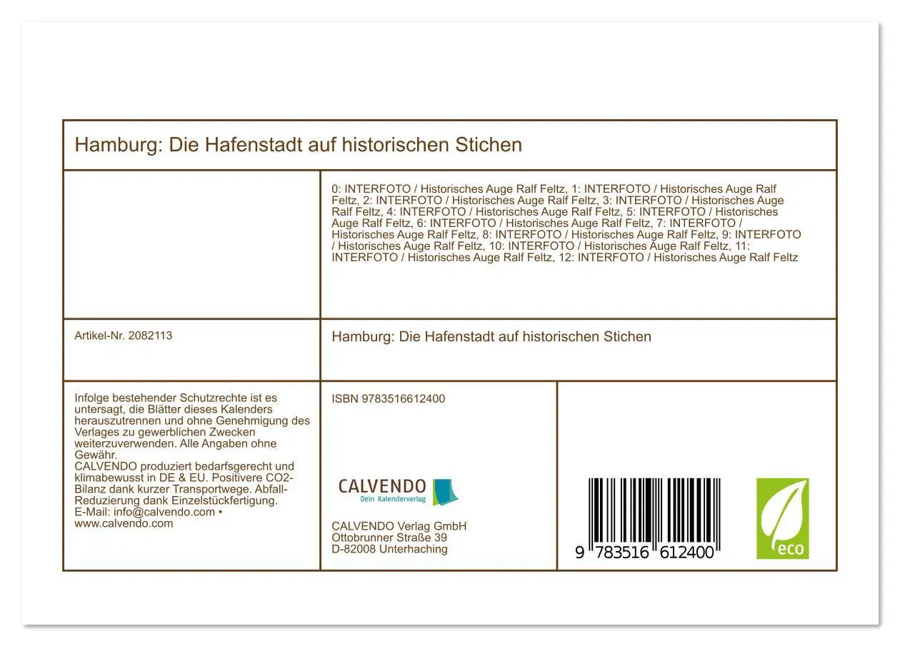 Bild: 9783516612400 | Hamburg: Die Hafenstadt auf historischen Stichen (Tischkalender...