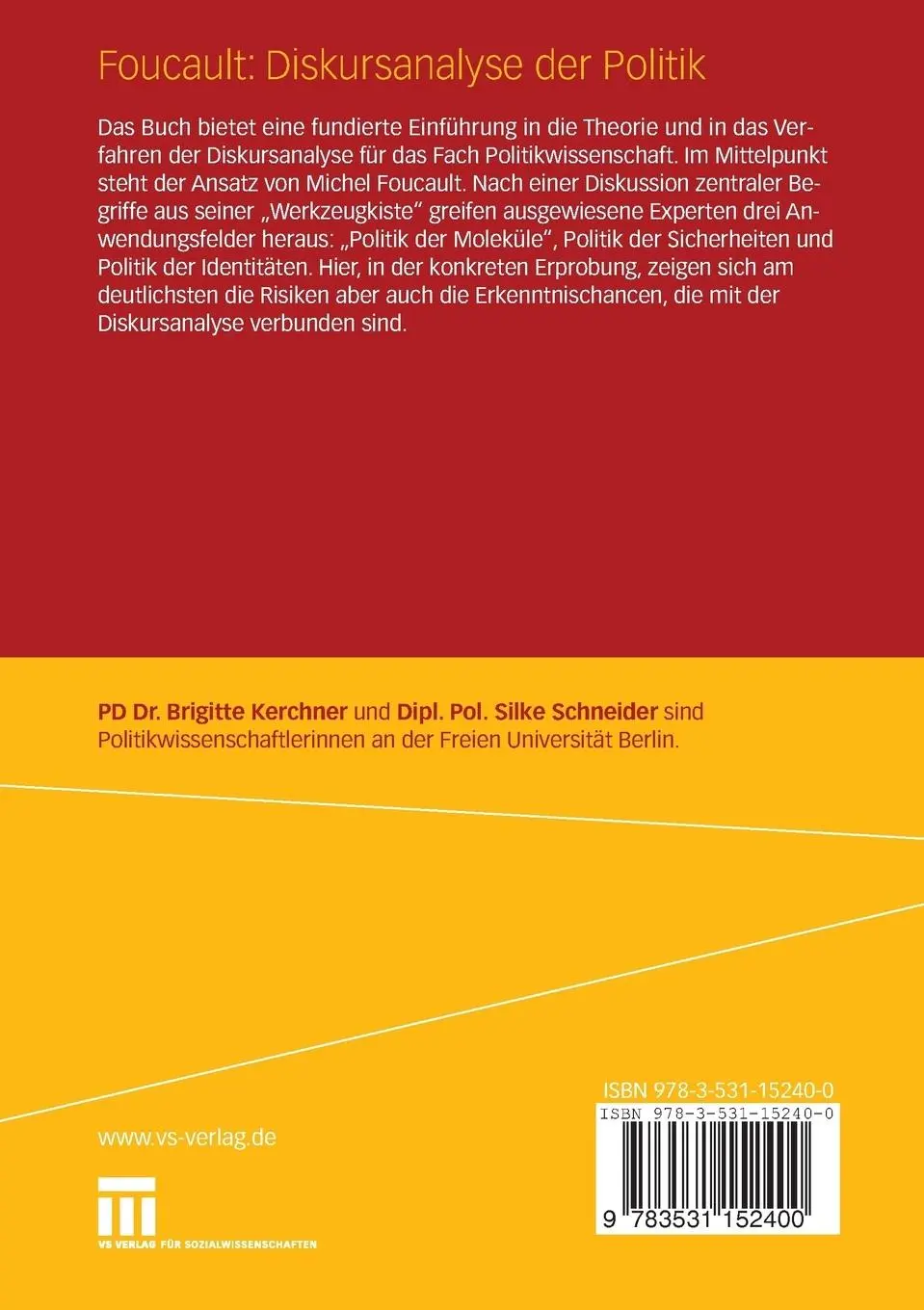 Rückseite: 9783531152400 | Foucault: Diskursanalyse der Politik | Eine Einführung | Taschenbuch