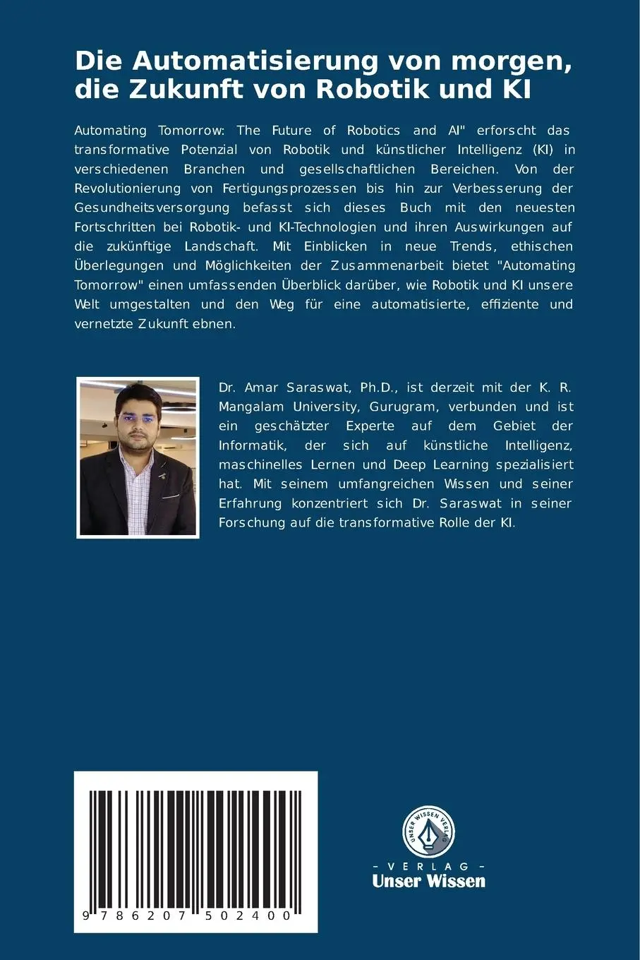 Rückseite: 9786207502400 | Die Automatisierung von morgen, die Zukunft von Robotik und KI | Buch