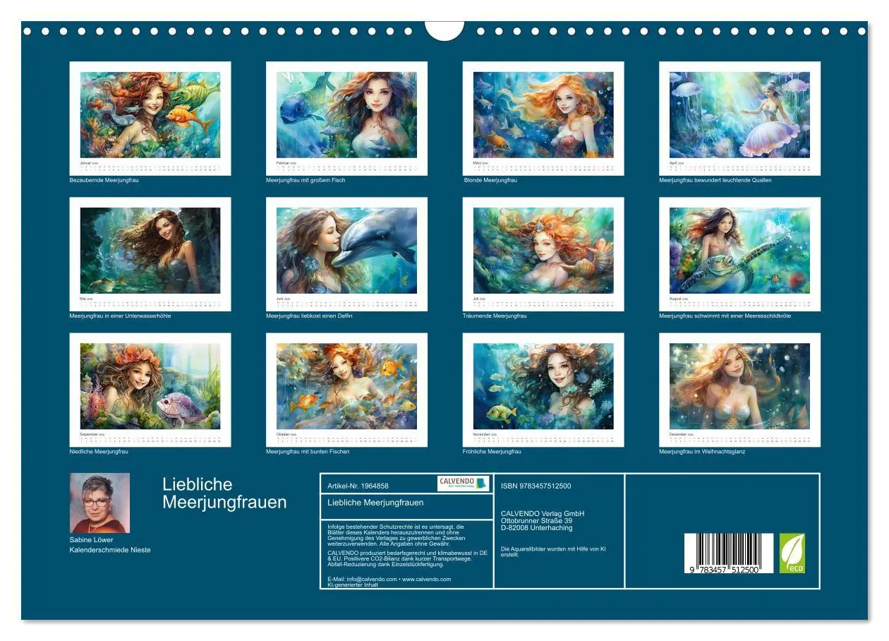 Bild: 9783457512500 | Liebliche Meerjungfrauen (Wandkalender 2026 DIN A3 quer), CALVENDO...