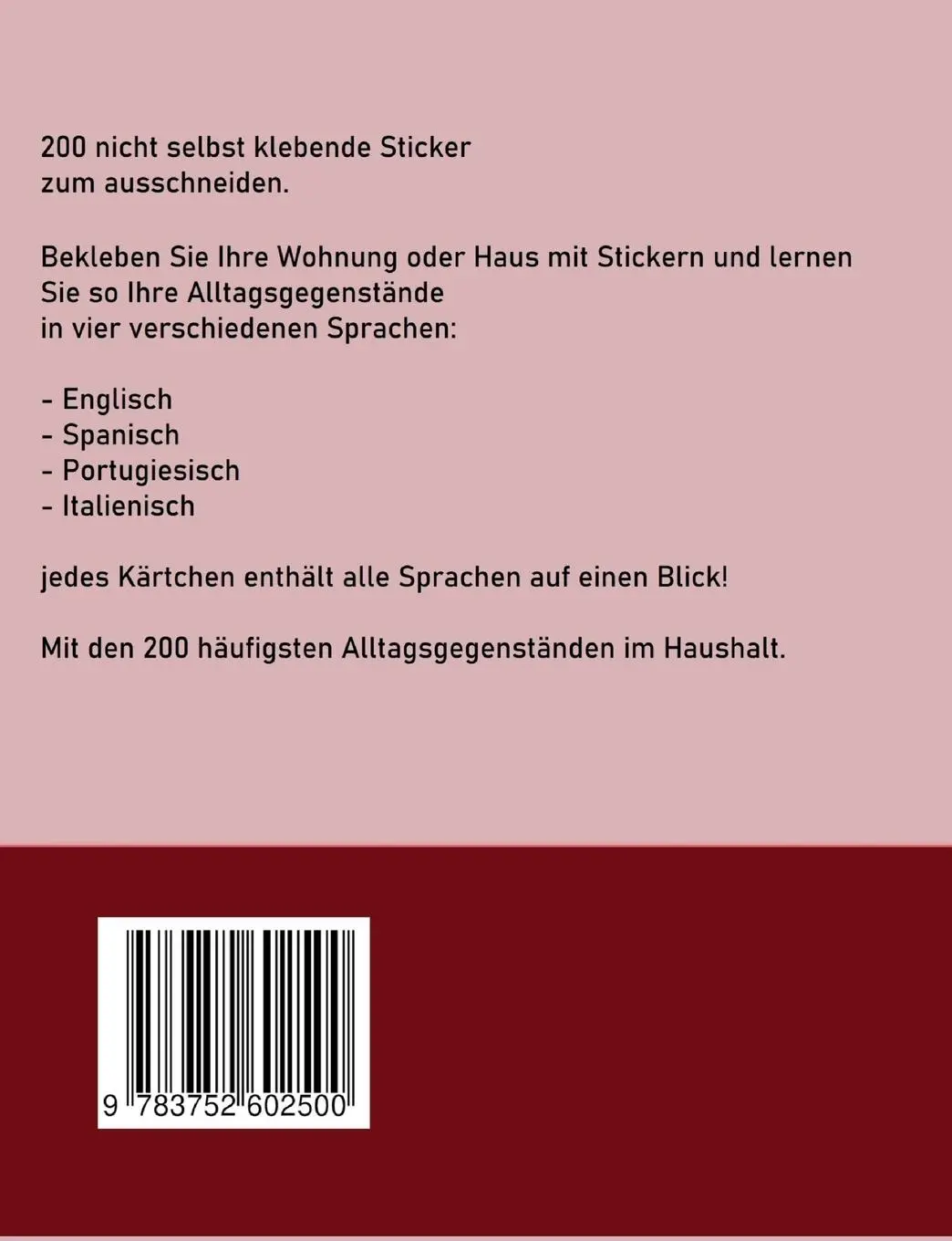 Rückseite: 9783752602500 | So lernen Sie 4 Sprachen gleichzeitig: 200 Vokabeln zum bekleben...