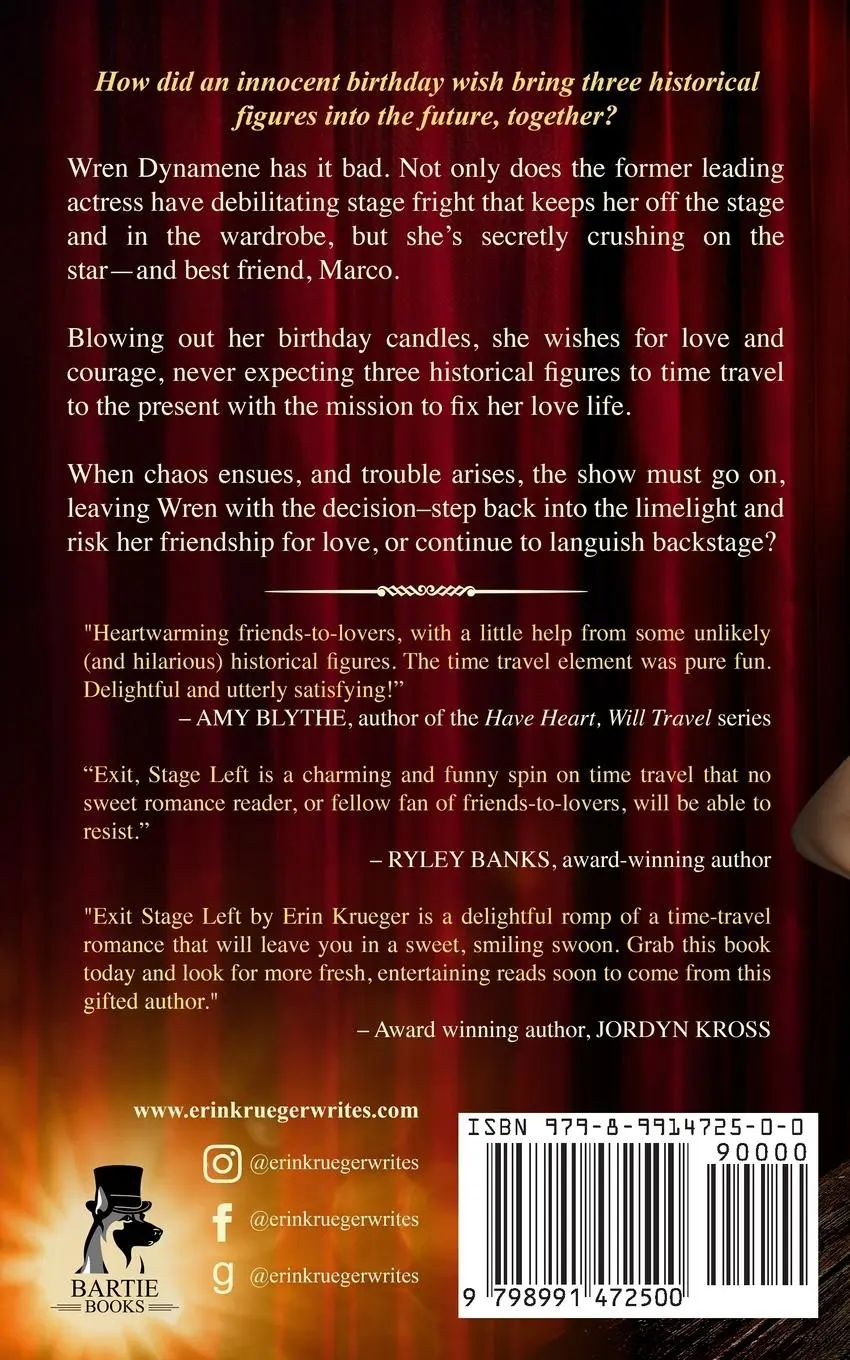 Rückseite: 9798991472500 | Exit, Stage Left | A Time Travel Romance Novelette | Erin Krueger
