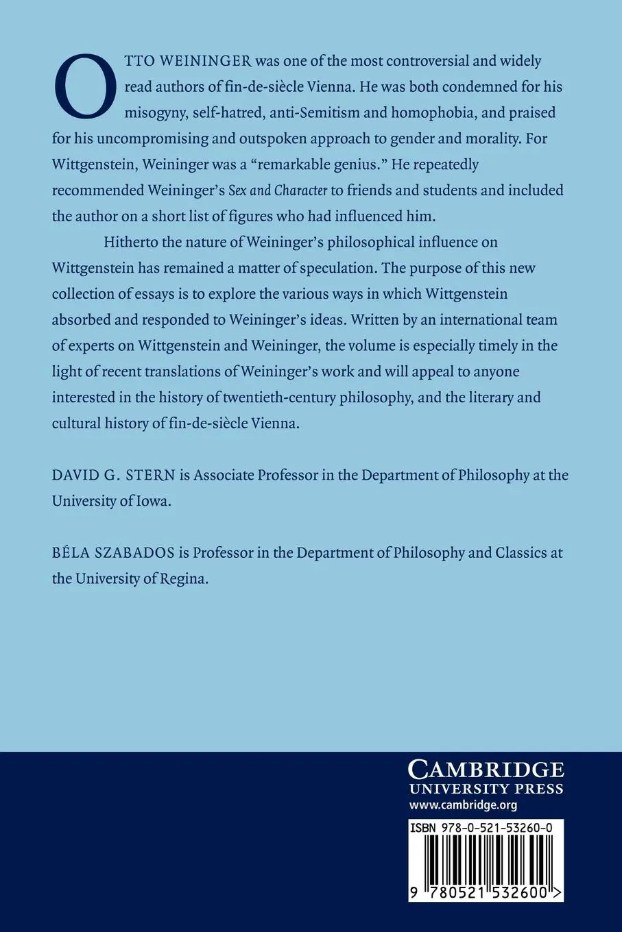 Rückseite: 9780521532600 | Wittgenstein Reads Weininger | David G. Stern (u. a.) | Taschenbuch