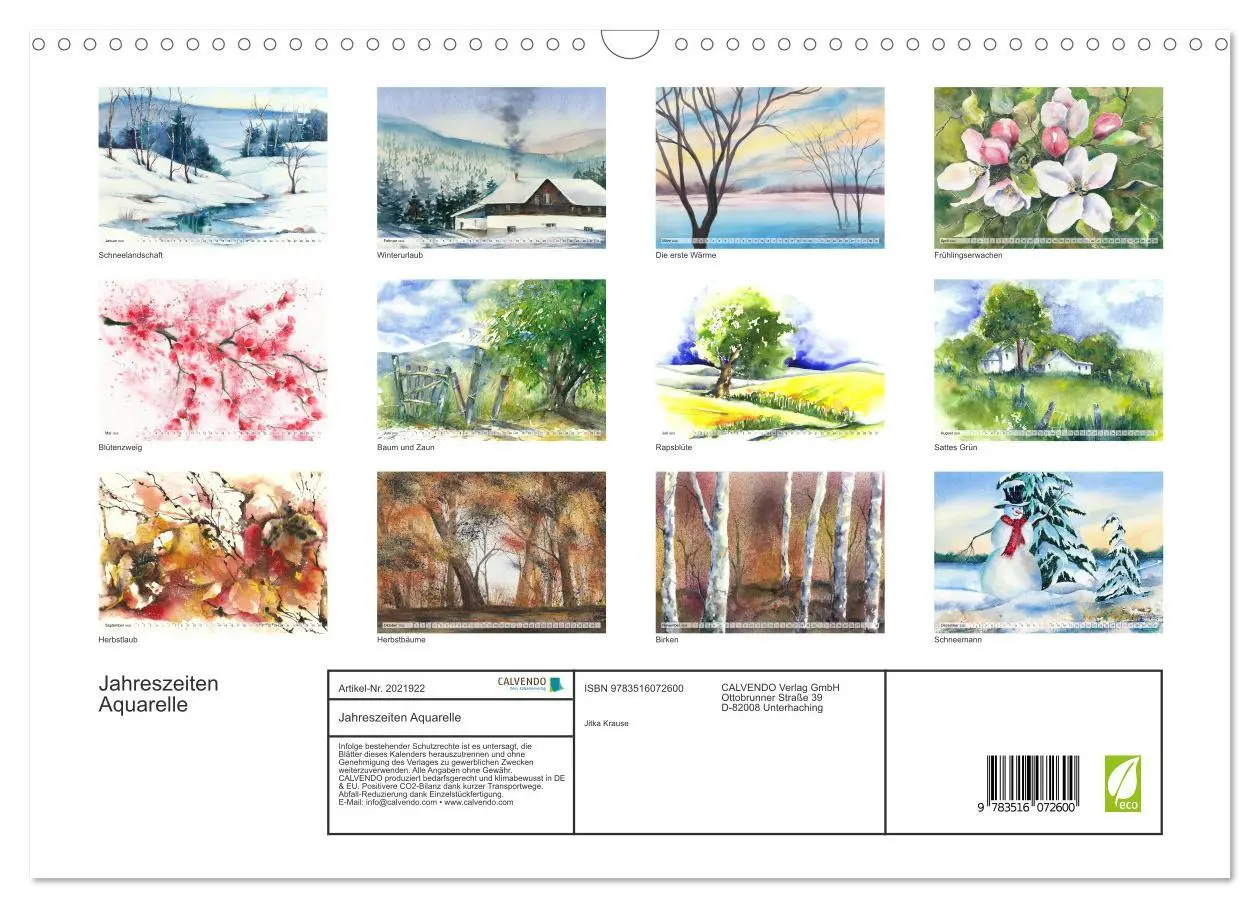 Bild: 9783516072600 | Jahreszeiten Aquarelle (Wandkalender 2026 DIN A3 quer), CALVENDO...