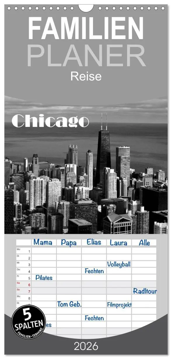 Cover: 9783516522600 | Familienplaner 2026 - Chicago 2026 mit 5 Spalten (Wandkalender, 21...