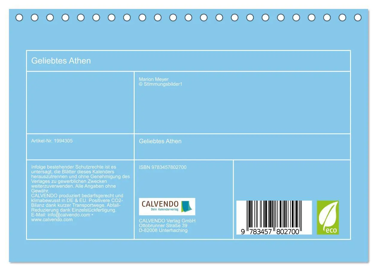 Bild: 9783457802700 | Geliebtes Athen (Tischkalender 2026 DIN A5 quer), CALVENDO...