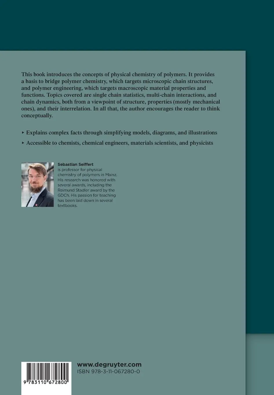 Rückseite: 9783110672800 | Physical Chemistry of Polymers | A Conceptual Introduction | Seiffert