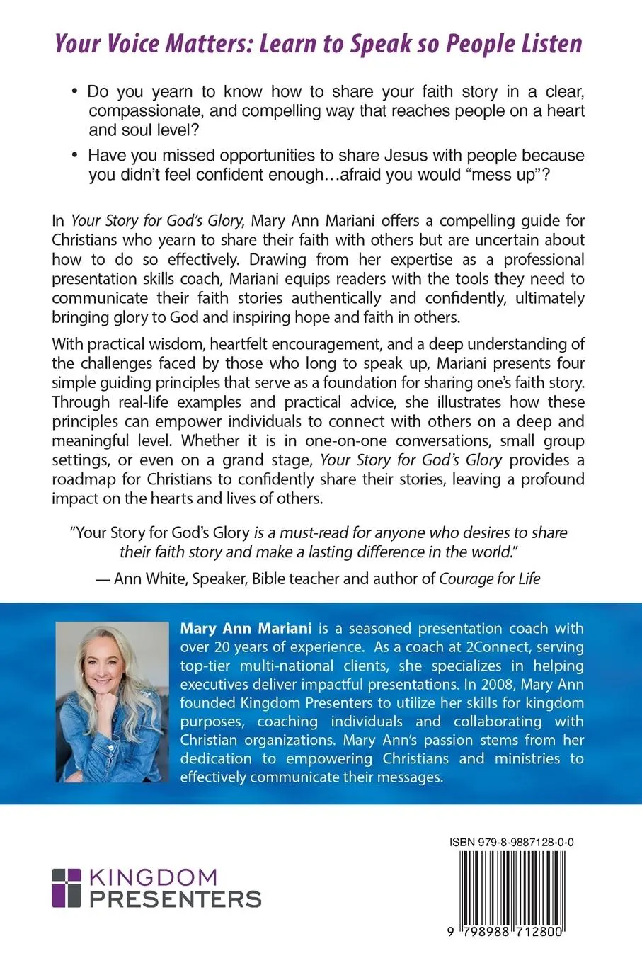 Rückseite: 9798988712800 | Your Story for God's Glory | Mary Ann Mariani | Taschenbuch | Englisch