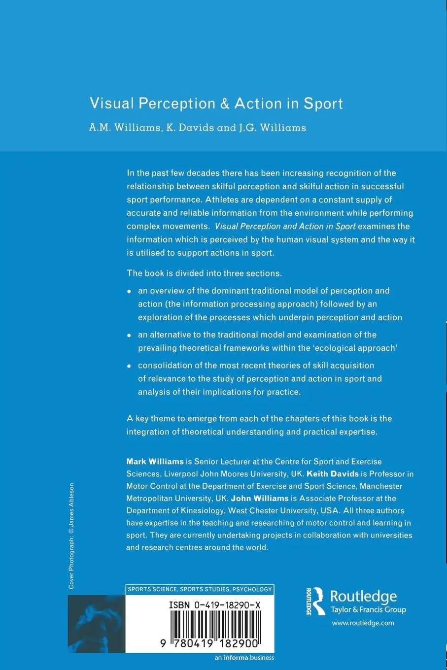 Rückseite: 9780419182900 | Visual Perception and Action in Sport | Keith Davids (u. a.) | Buch