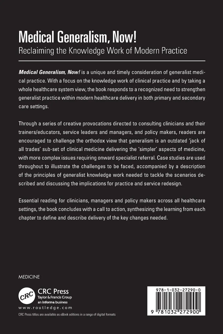 Rückseite: 9781032272900 | Medical Generalism, Now! | Joanne Reeve | Taschenbuch | Englisch