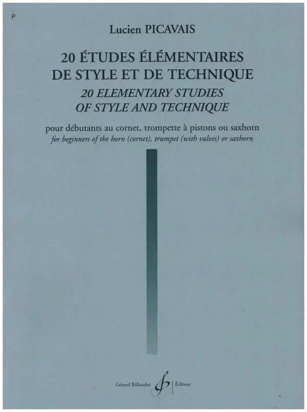 Cover: 9790043012900 | 20 Etudes Elementaires De Style Et De Technique | Lucien Picavais