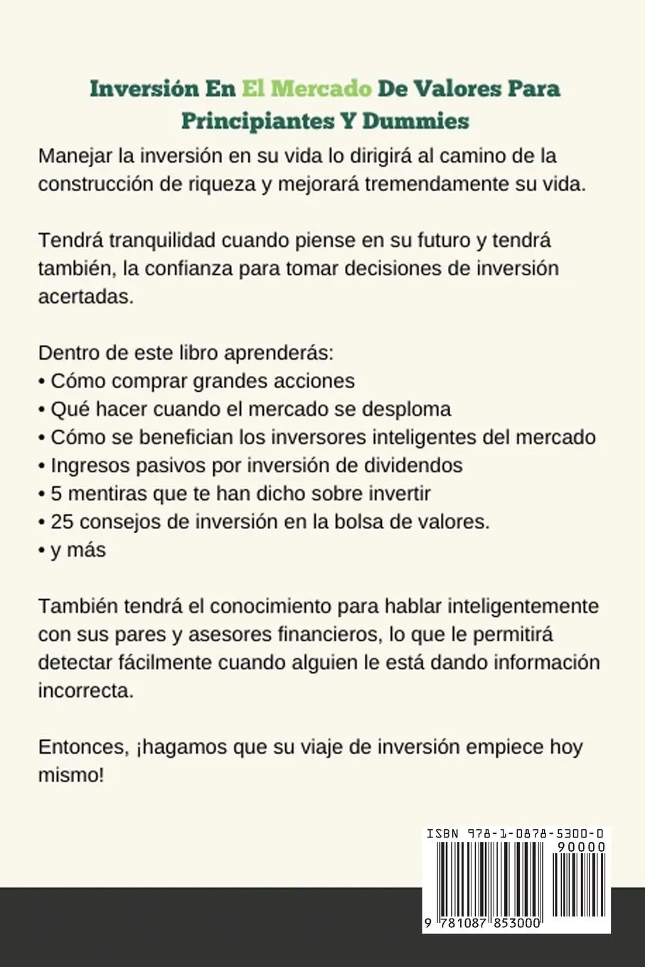 Rückseite: 9781087853000 | Inversión En El Mercado De Valores Para Principiantes Y Dummies...