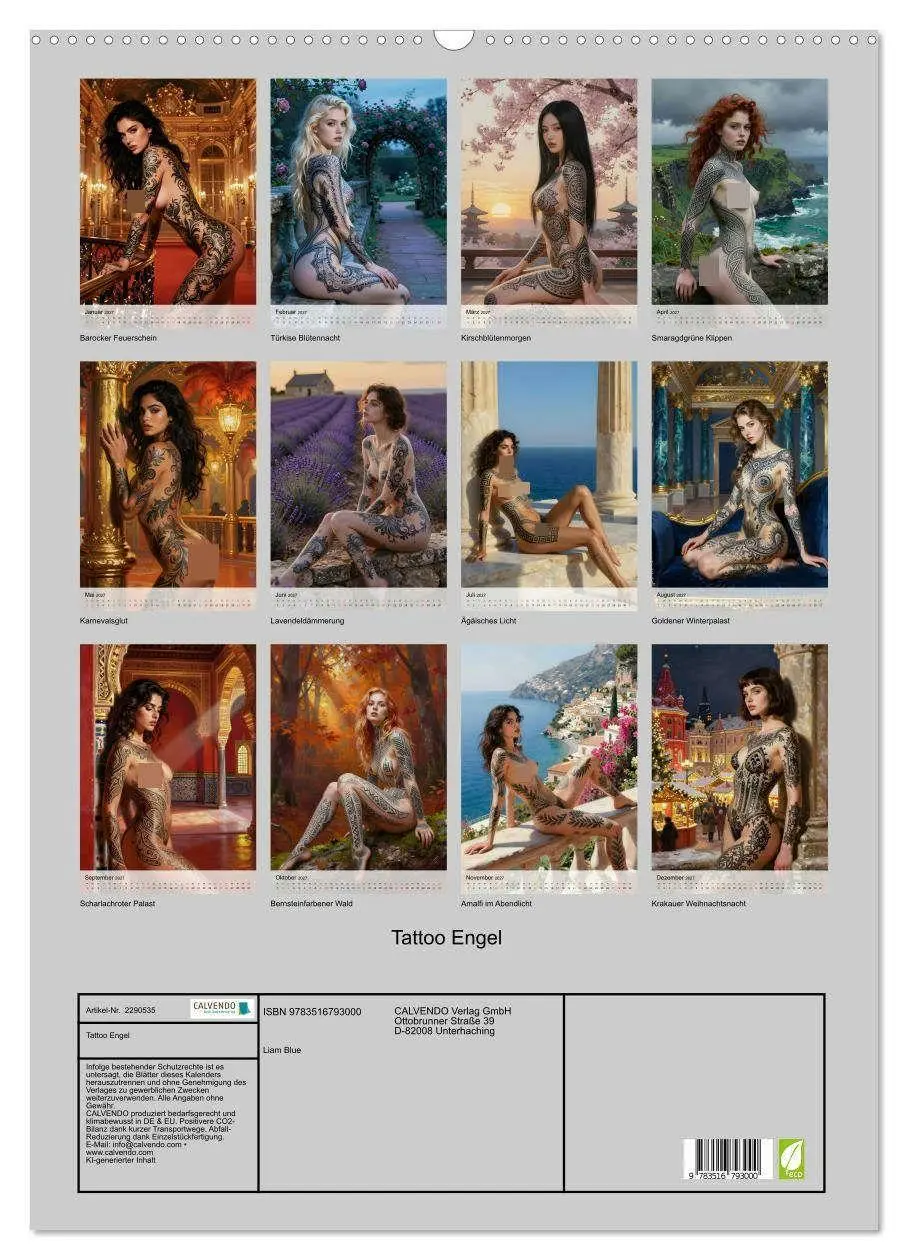 Bild: 9783516793000 | Tattoo Engel (Wandkalender 2027 DIN A2 hoch), CALVENDO Monatskalender