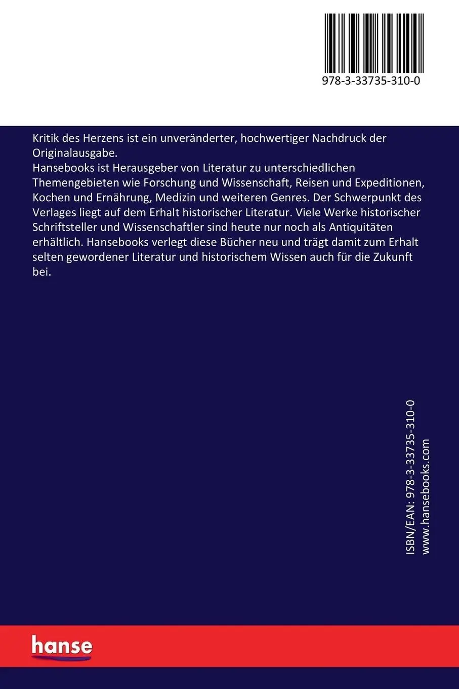 Rückseite: 9783337353100 | Kritik des Herzens | Wilhelm Busch | Taschenbuch | 40 S. | Deutsch