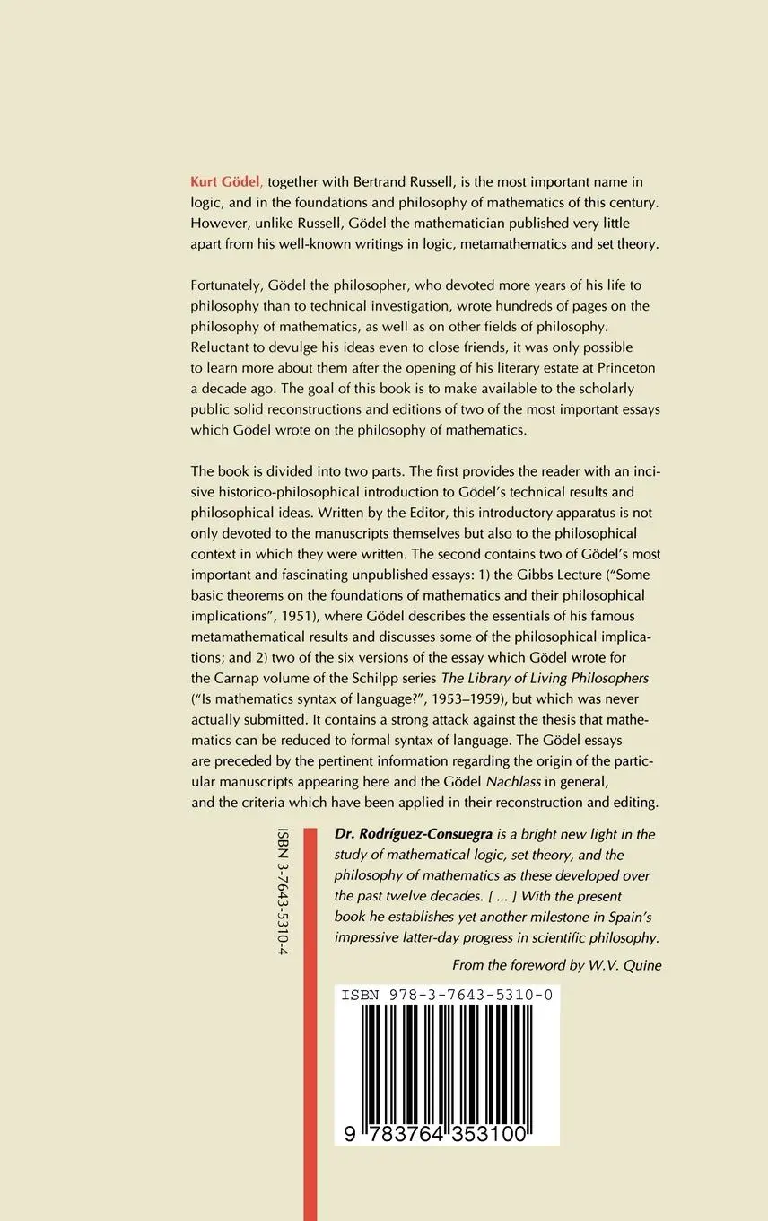 Rückseite: 9783764353100 | Kurt Gödel | Unpublished Philosophical Essays | Rodriguez-Consuegra