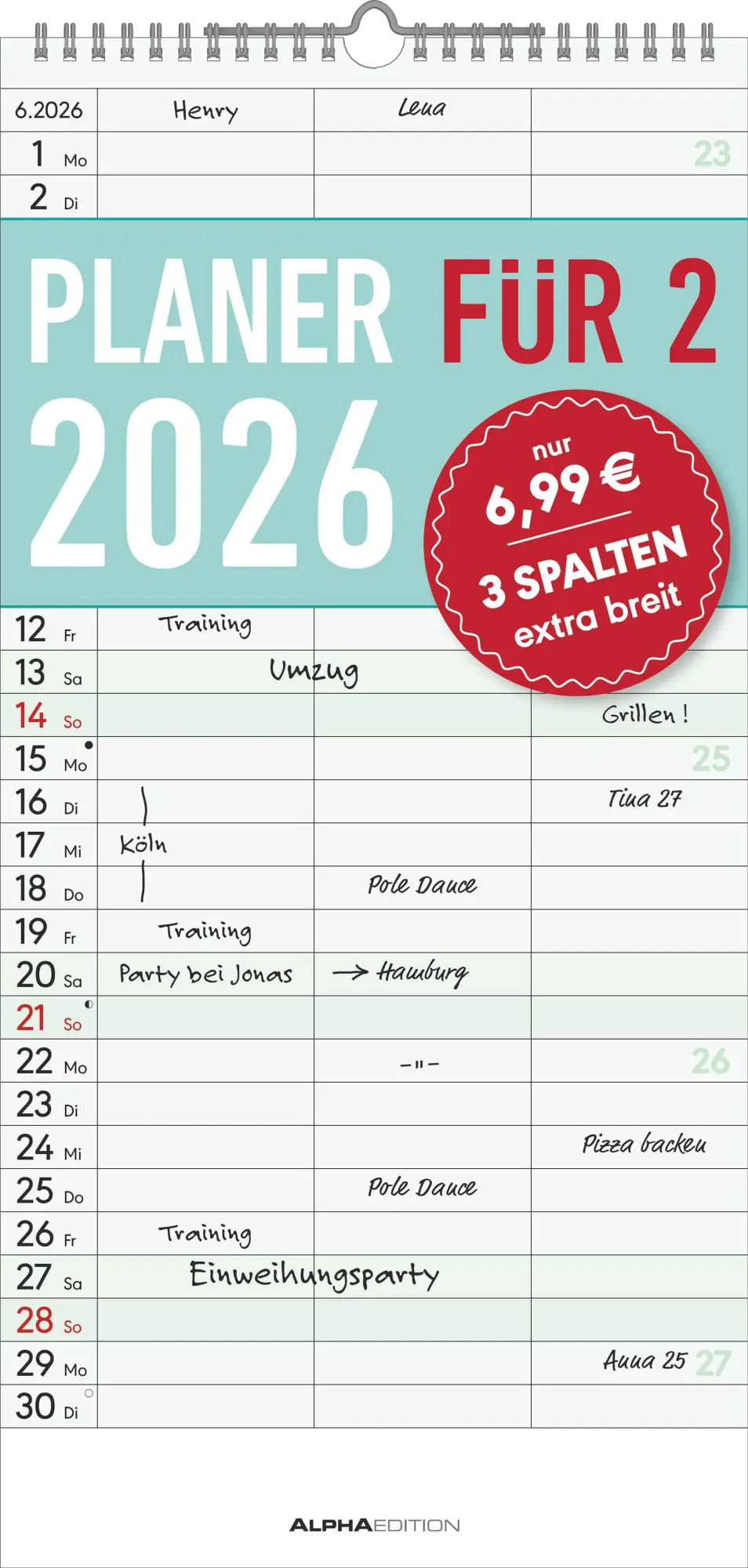 Cover: 4069095003200 | Planer für zwei 2026 mit 3 Spalten - Familien-Timer 22x45 cm -...