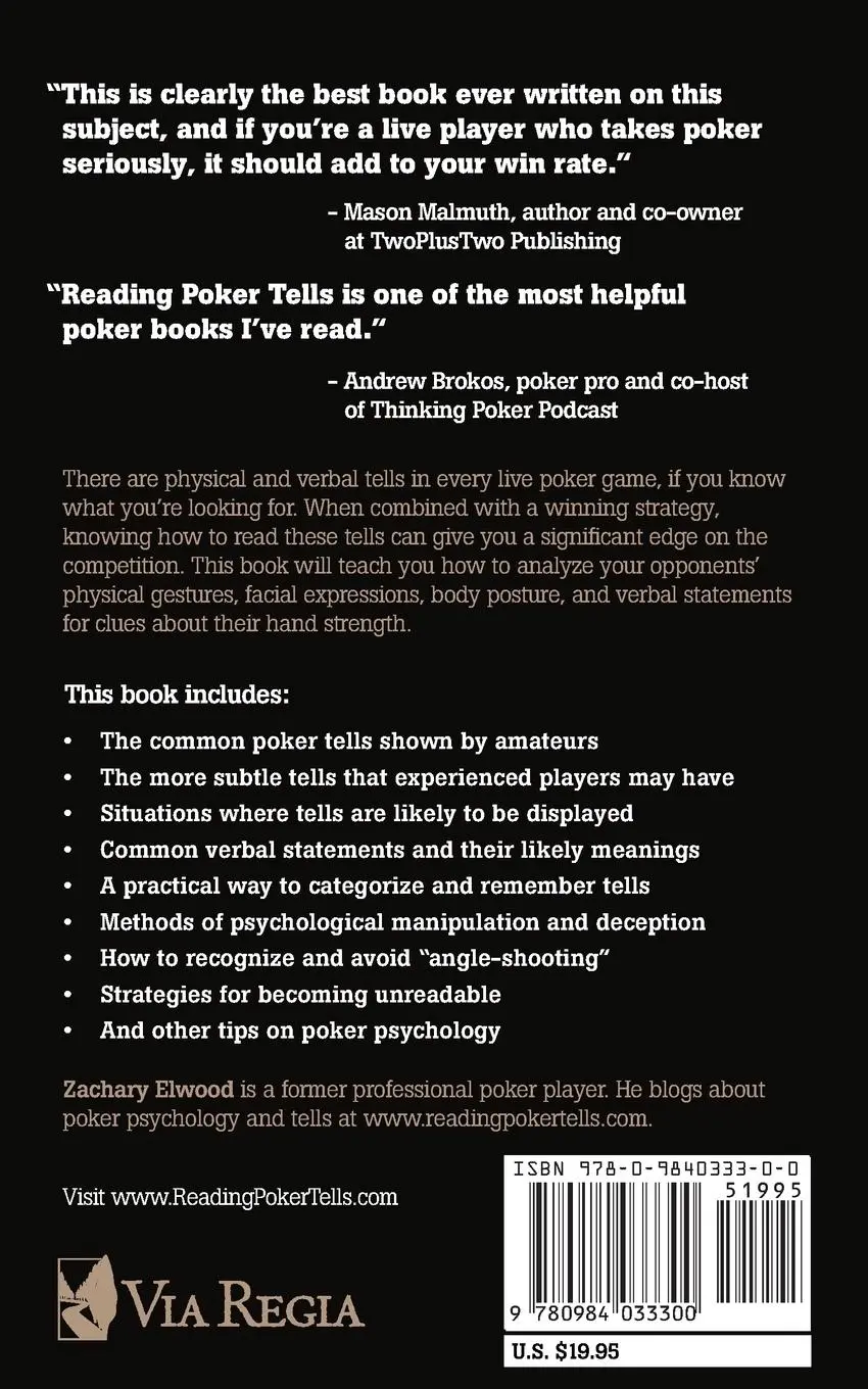 Rückseite: 9780984033300 | Reading Poker Tells | Zachary Elwood | Taschenbuch | Englisch | 2012