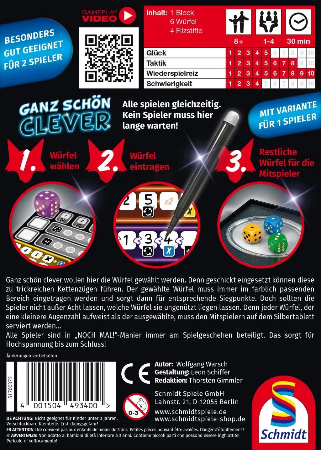 Bild: 4001504493400 | Ganz schön clever | Schmidt Spiele | Spiel | 49340 | Deutsch | 2018