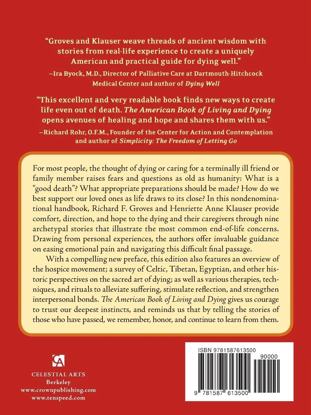 Rückseite: 9781587613500 | The American Book of Living and Dying | Richard F. Groves (u. a.)