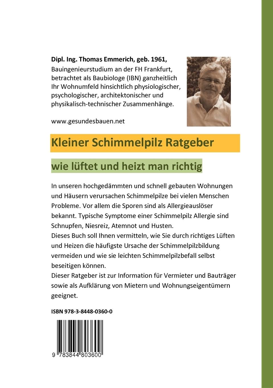 Rückseite: 9783844803600 | Kleiner Schimmelpilz Ratgeber | wie lüftet und heizt man richtig