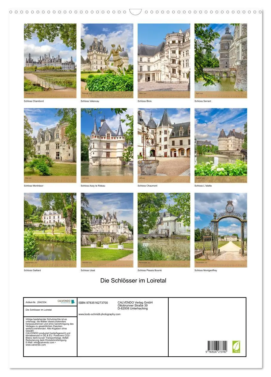 Bild: 9783516273700 | Die Schlösser im Loiretal (Wandkalender 2026 DIN A2 hoch), CALVENDO...
