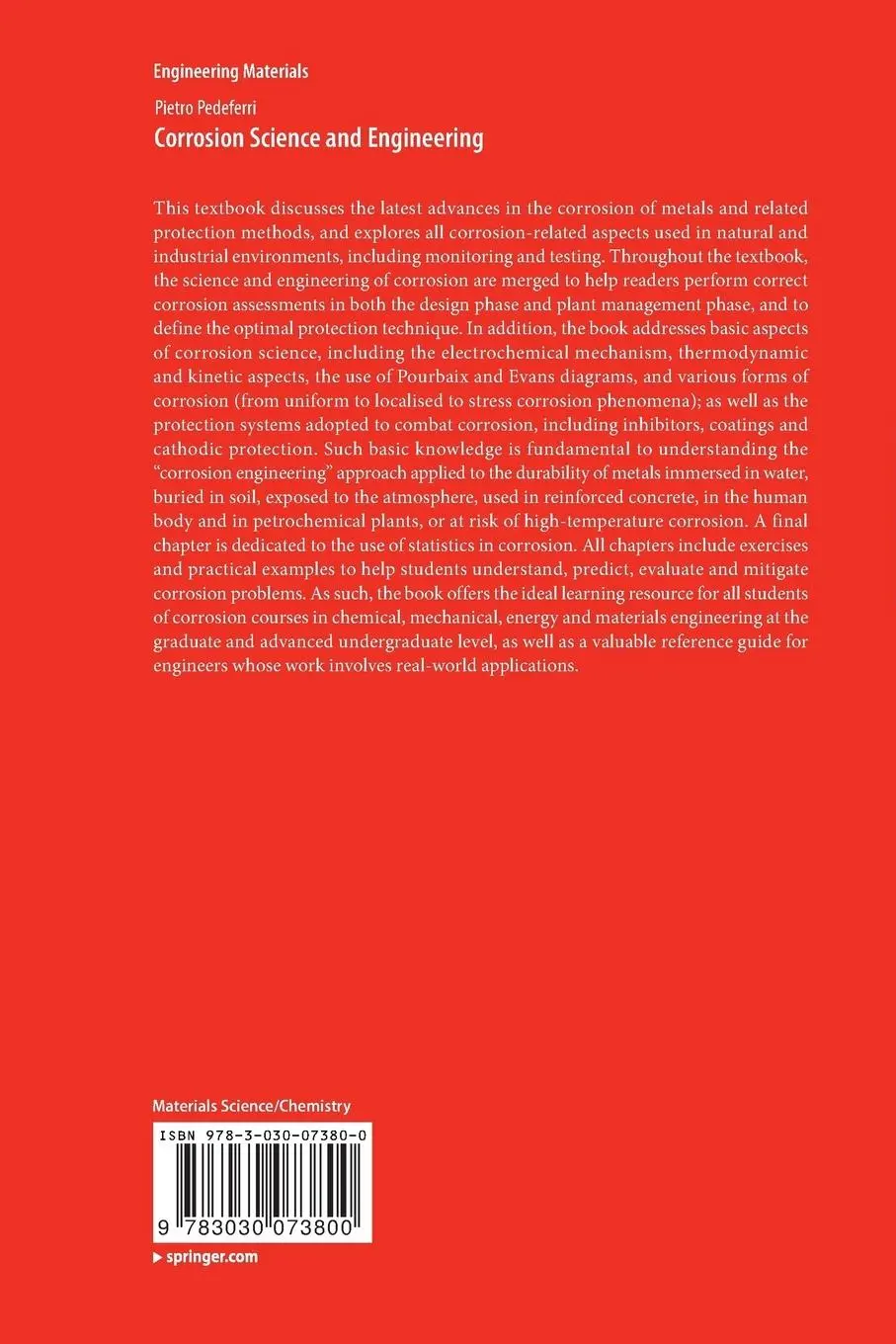 Rückseite: 9783030073800 | Corrosion Science and Engineering | Pietro Pedeferri | Taschenbuch