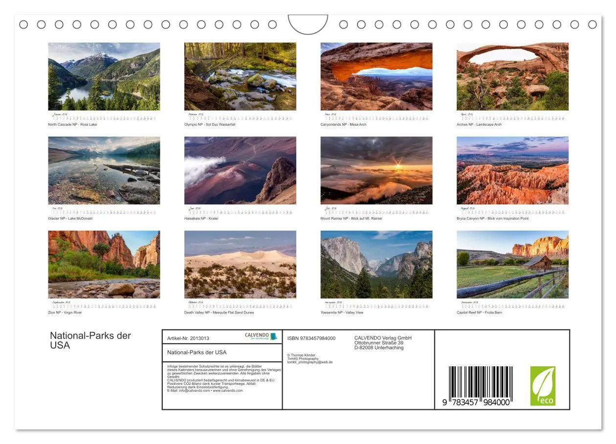 Bild: 9783457984000 | National-Parks der USA (Wandkalender 2026 DIN A4 quer), CALVENDO...