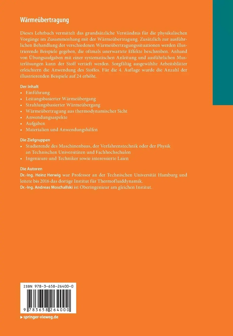 Rückseite: 9783658264000 | Wärmeübertragung | Andreas Moschallski (u. a.) | Taschenbuch | xxi