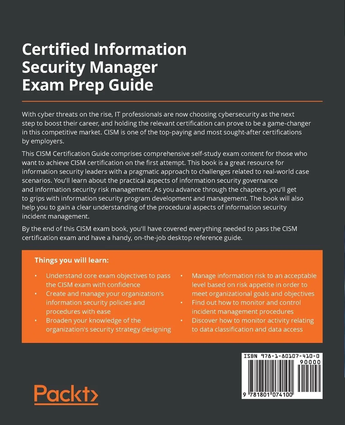 Rückseite: 9781801074100 | Certified Information Security Manager Exam Prep Guide | Hemang Doshi