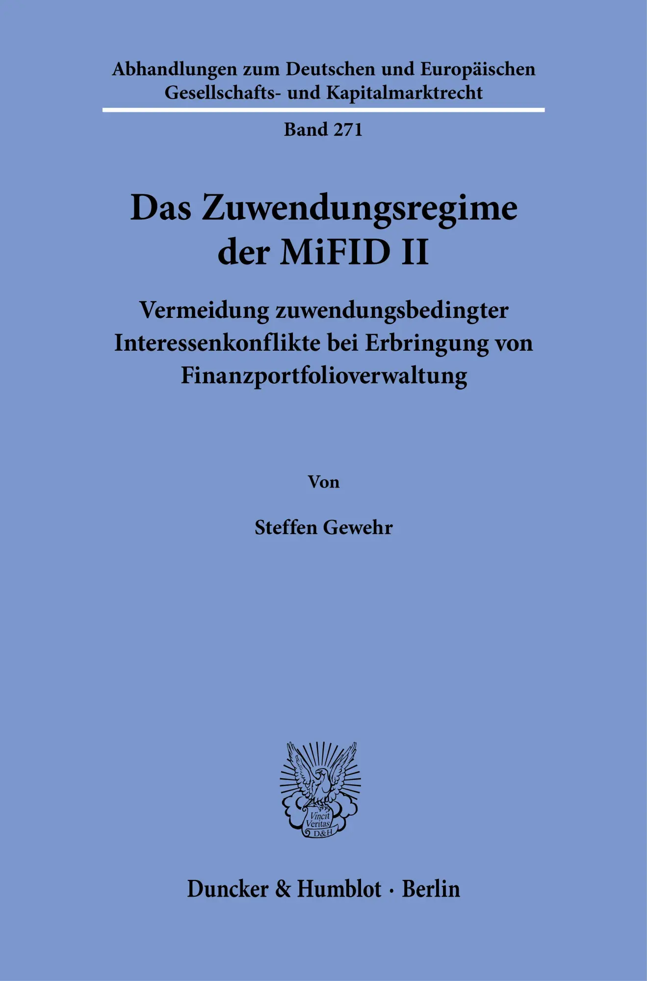 Cover: 9783428194100 | Das Zuwendungsregime der MiFID II | Steffen Gewehr | Taschenbuch