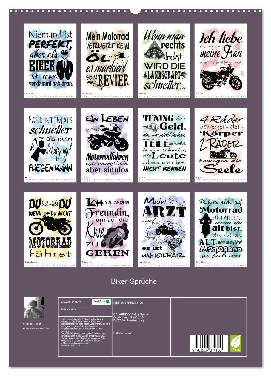 Bild: 9783516374100 | Biker-Sprüche (hochwertiger Premium Wandkalender 2026 DIN A2 hoch),...