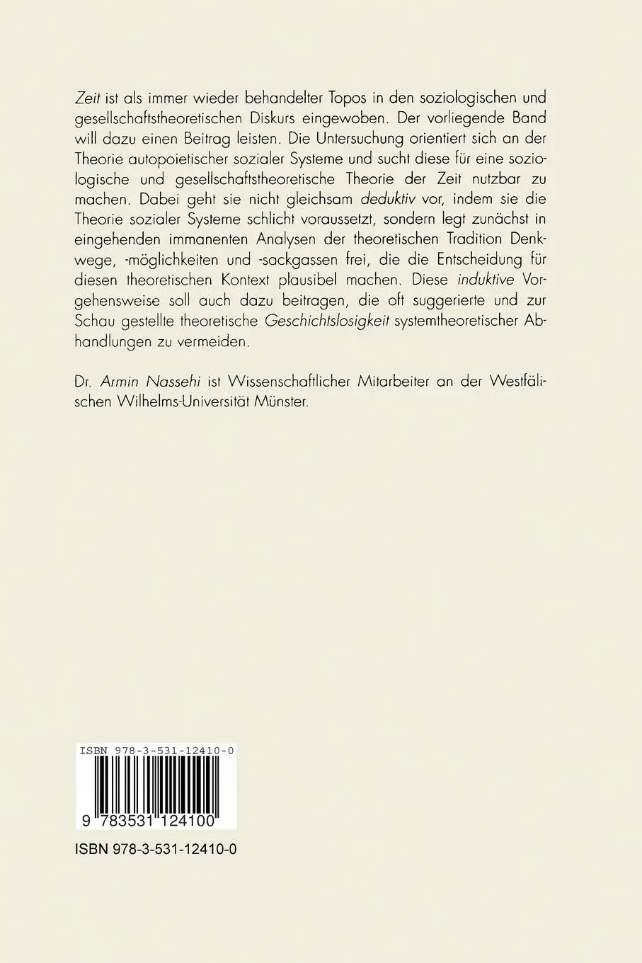 Rückseite: 9783531124100 | Die Zeit der Gesellschaft | Armin Nassehi | Taschenbuch | 424 S.