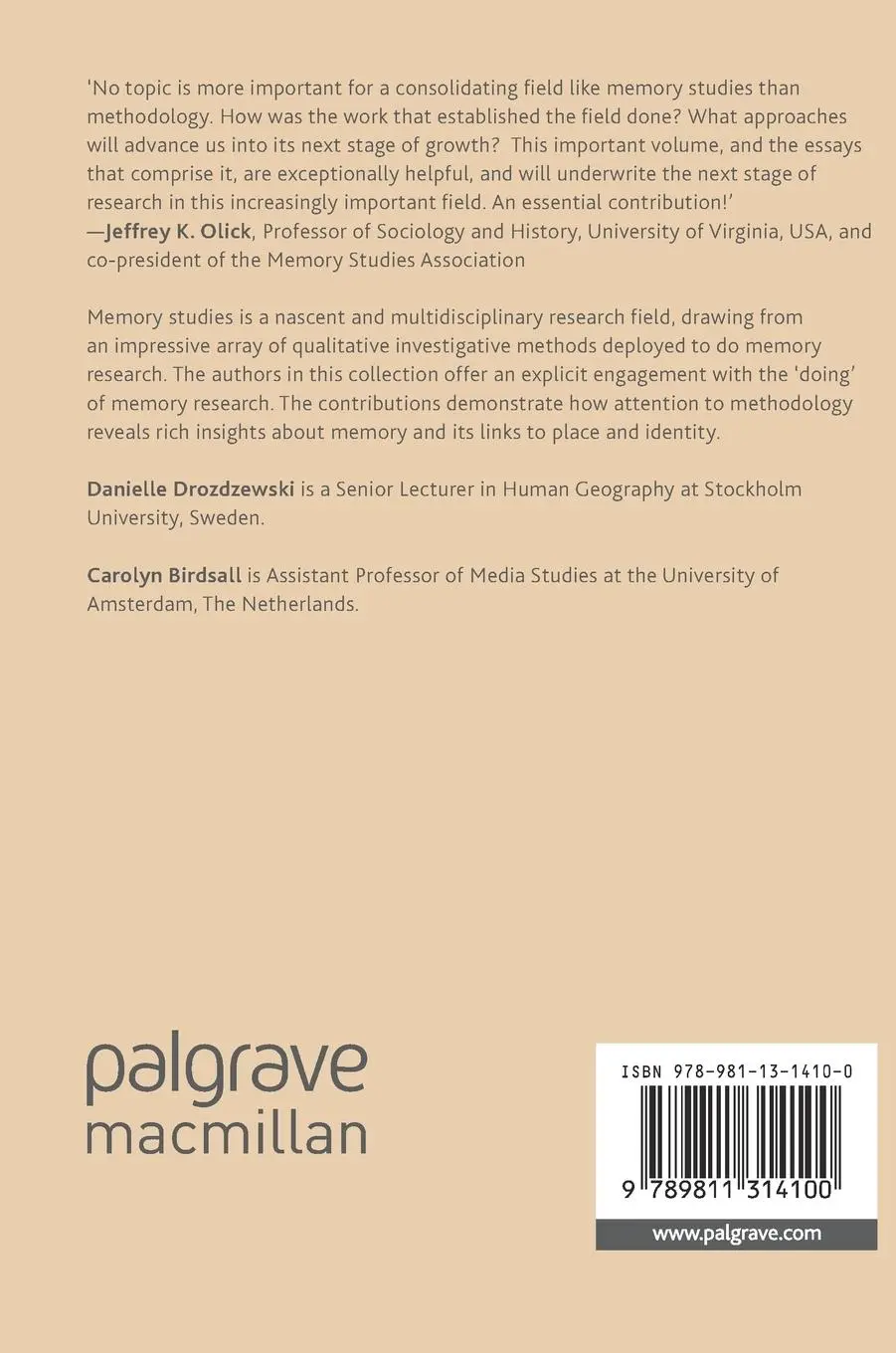 Rückseite: 9789811314100 | Doing Memory Research | New Methods and Approaches | Birdsall (u. a.)