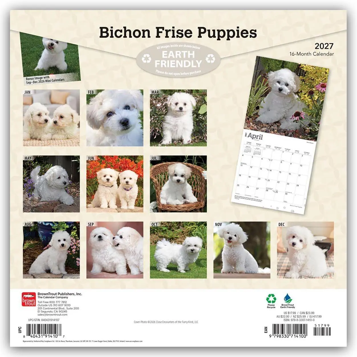 Rückseite: 9798330714100 | Bichon Frisé Puppies - Bichon Frisé Welpen 2027 - 16-Monatskalender