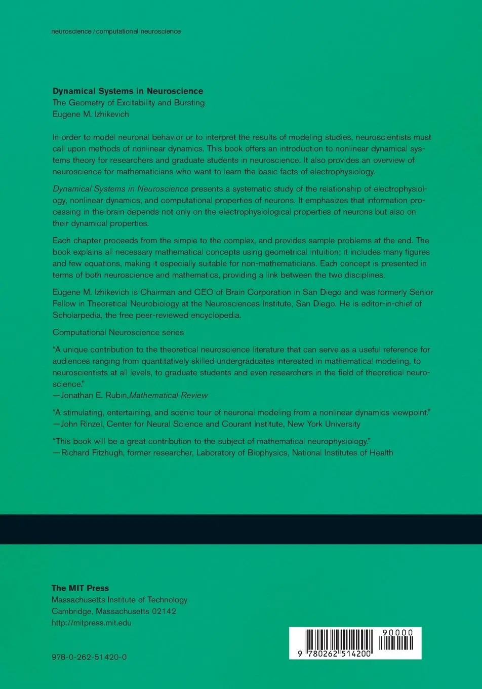 Rückseite: 9780262514200 | Dynamical Systems in Neuroscience | Eugene M. Izhikevich | Taschenbuch